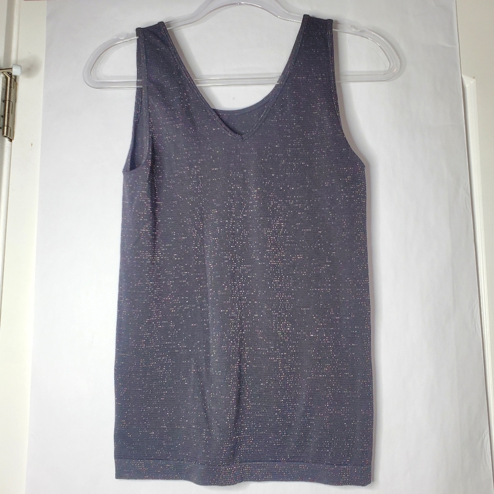 Apt. 9 basic L/XL black tank top stretchy w/ silver threads shiny detail staple